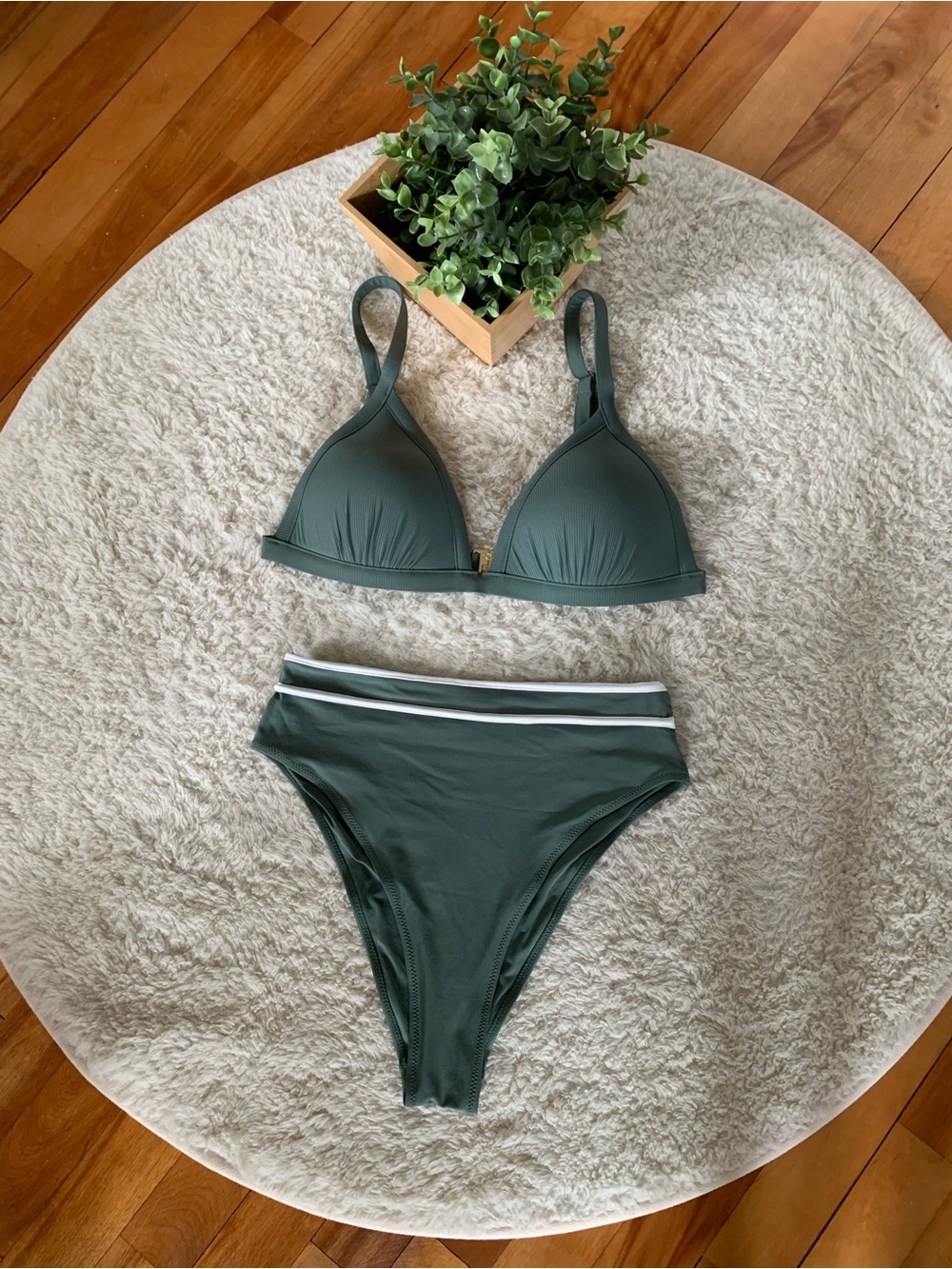H&M Sage Green High Waist Bikini Set